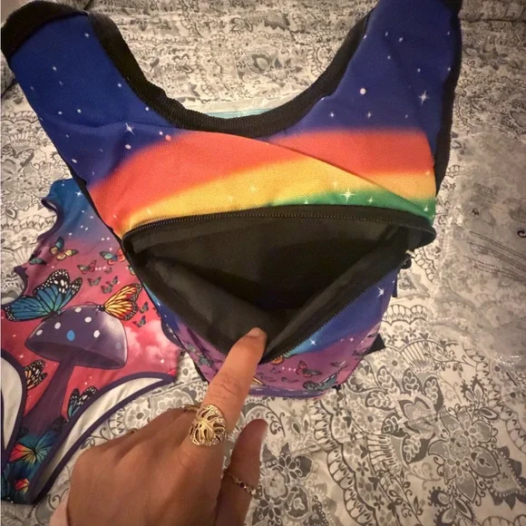 Purple Mushroom & Butterfly One-Piece Swimsuit with matching dehydration back - Picture 4 of 6